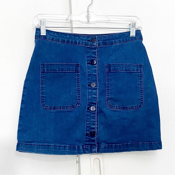 WILD HONEY button front pockets cotton polyester blend denim jean mini skirt S - Picture 1 of 5